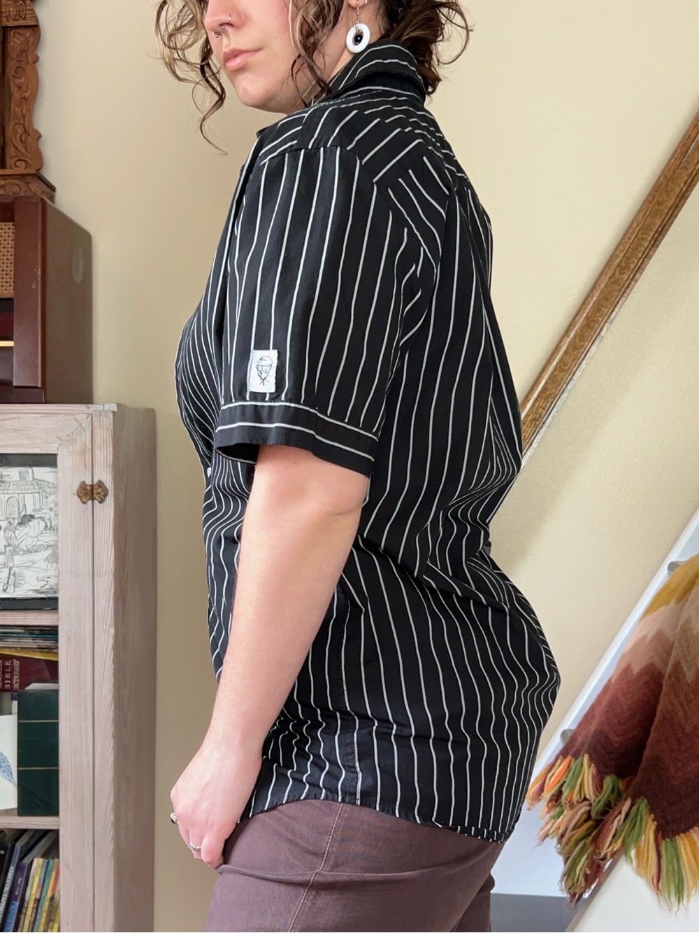 Kentucky Fried Chicken KFC Black White Striped Button Up Shirt